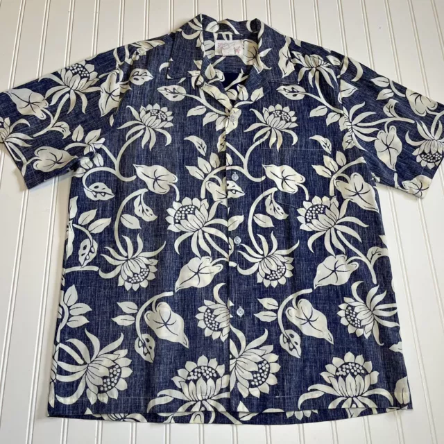 Vintage Howie Hawaiian Shirt Mens Medium Button Inside Out Short Sleeve Blue