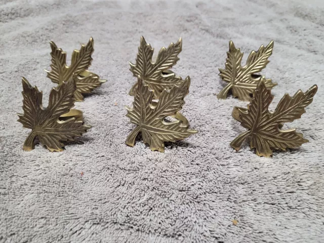 Set of 6 Vintage Brass Gold Tone Maple Leaf Napkin Ring Leaves Table Decor