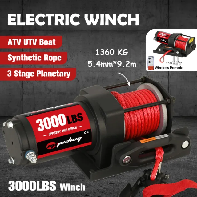 OPPSBUY Electric Winch 12V 3000LBS/1360KG Wireless Synthetic Rope 4WD BOAT ATV