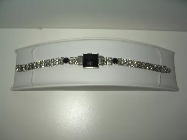 Vintage Art Deco Silvertone Black & Clear Rhinestone Tennis Bracelet