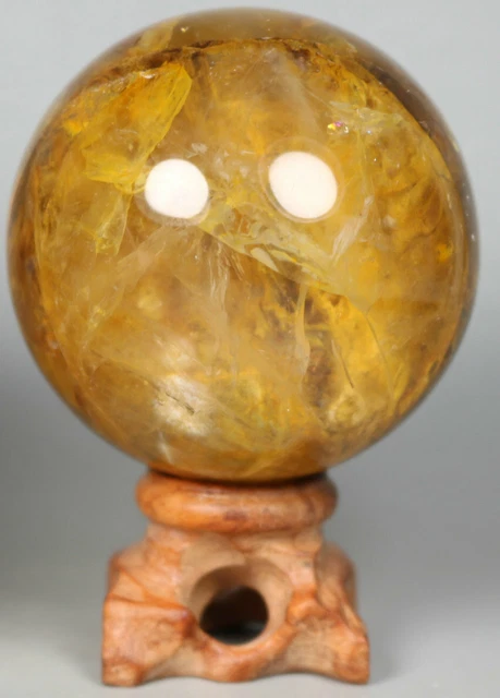 NATURAL Yellow PHANTOM MULTI-INCLUSIONS Rainbow CRYSTAL polishing sphere Ball