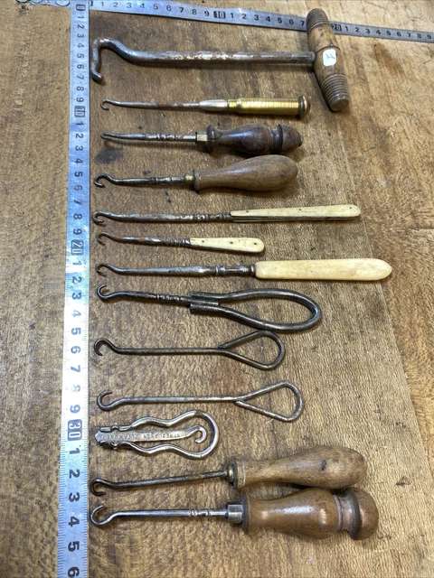 n.1 outils anciens Lot de 13 Tire Lacet Crochet Bottine botte