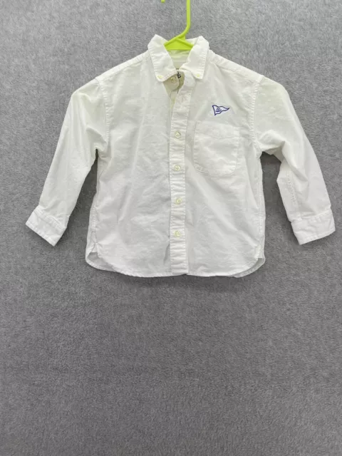 Lands' End Kids Boys Button Down Shirt Solid White Size Small 4 Long Sleeve