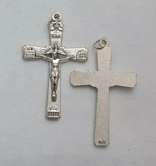 Crucifix, 50mm 4 Basilicia Metal Cross & Corpus, Silver Tone, Made In Italy, Qua