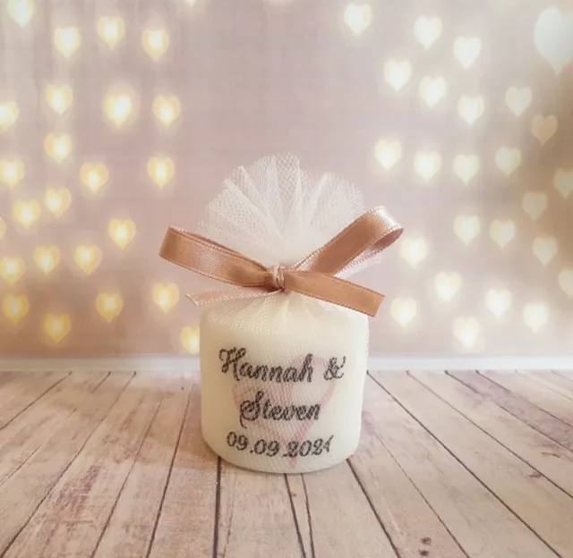 Personalised Modern 3cm Votive Wedding Candle Favours Any Colour inc Vintage 3