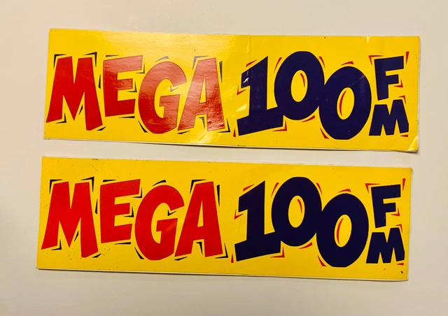 New Rare Collectible Mega 100 fm Radio Stickers Set of 2 sticker 1990s Vintage