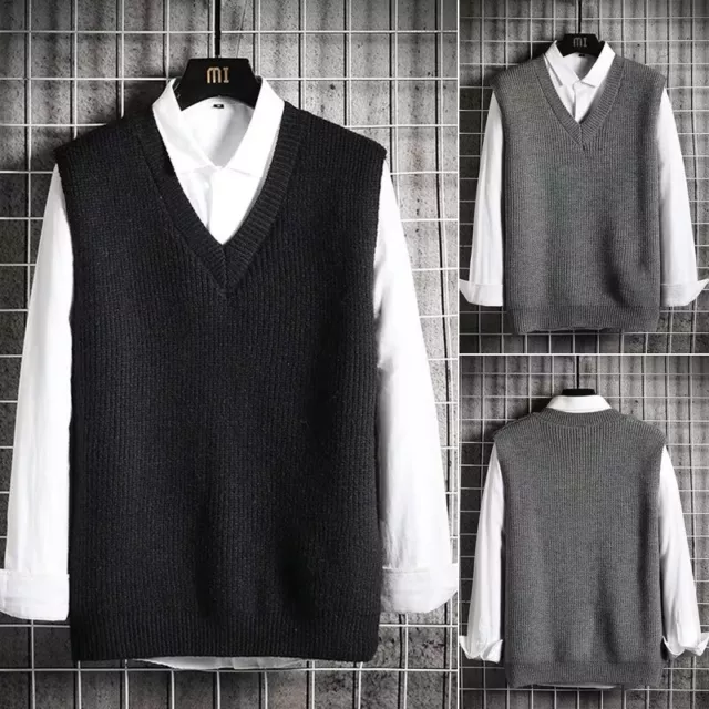 Homme Pull Tricot Gilet Col V sans Manche Pull Décontracté Hiver Chandails Ha ,