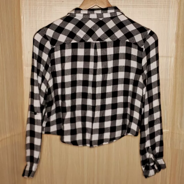 Poly & Esther Women's Buffalo Check Cropped Long Sleeve Top Large 2