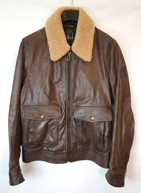 Mint | $1795 Belstaff 50 M Aviator Bomber Brown Shearling Jacket Italy