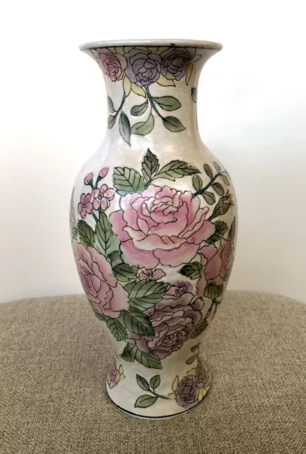 Vintage Toyo Porcelain Famille Rose Soft Pink Enameled Floral Flowers Vase