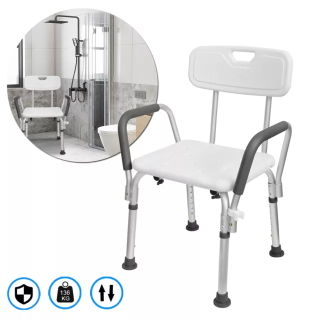 Taburete de ducha con respaldo y reposabrazos silla de ducha ayuda de ducha 136 kg silla de baño ^b
