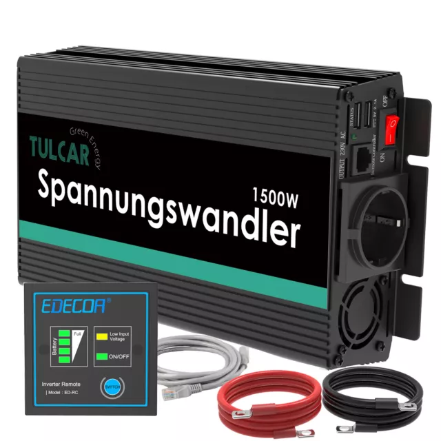 EDECOA Onduleur 2000W 24V 230V Onde Modifiée Avec Télécommande, LCD Et Ports USB – Idéal Pour Camion Et Panneaux Solaires