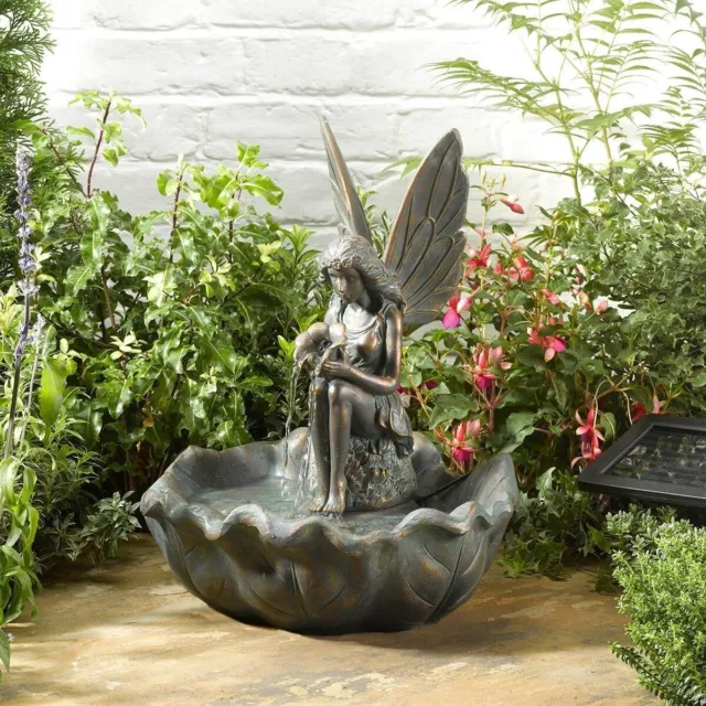 Solaire Fairy Avec Feuille Bronze Extérieur Jardin Eau Fontaine Fonction Bain