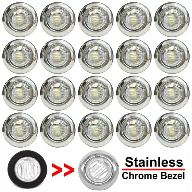 Luces laterales LED redondas de 3/4"" para carros camión remolque lámpara base ámbar de acero inoxidable 2