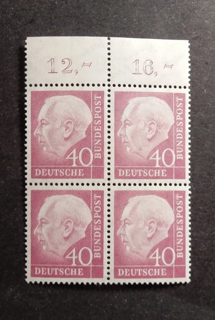 Bund, 188 ** Heuss Viererblock 4er-Block mit Oberrand geprüft Schlegel