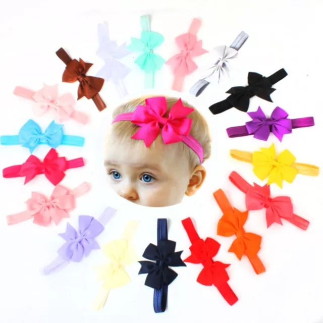 20pcs Baby Girls Toddler Infant Pure Color Ribbon Hair Bow Headbands (Assorted