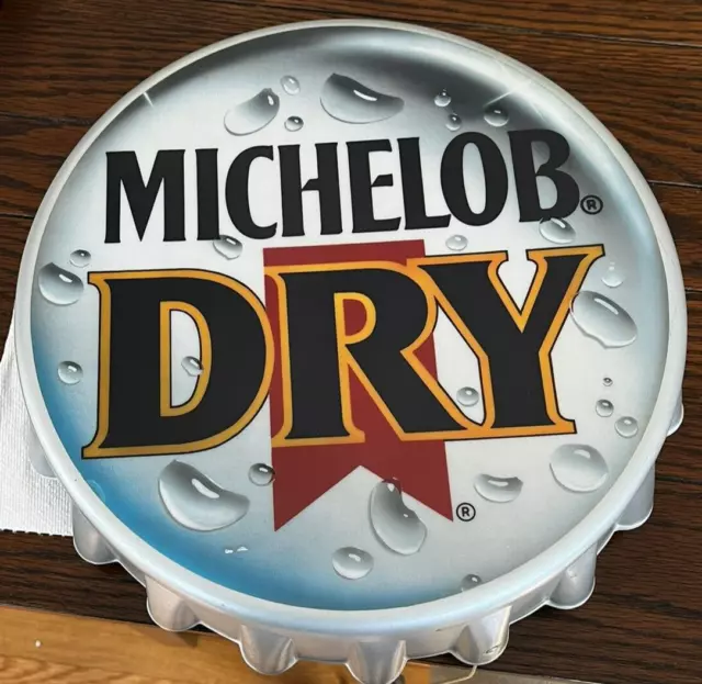 Vintage Michelob Dry Ultra Beer Bottle Cap Round 14in Wall Sign Light (working)