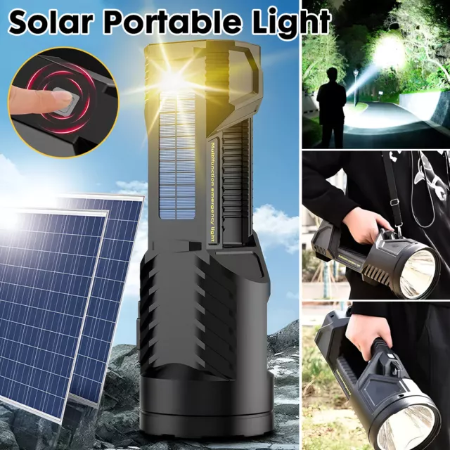 LED Searchlight Lamp Torch Solar USB Rechargeable Outdoor Work Light Spotlight 3