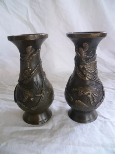 PAIRE DE VASES EN BRONZE CHINE/INDOCHINE/VIETNAM DECOR ZOOMORPHE XIXème