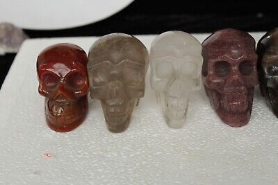 5 Natural Strawberry Fluorite Agate smoky  phantom Crystal Carving Skull b12 4