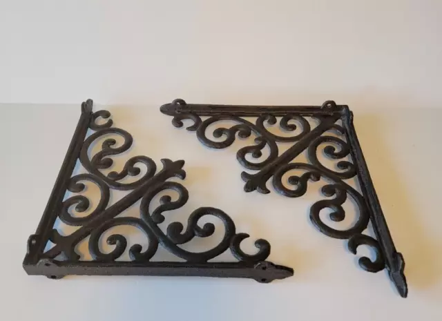 Cast Iron Antique Style Ornate Scroll Shelf Brackets Dark Brown 10" Set Of 2 2