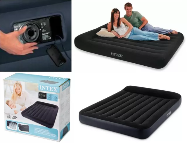 Intex QUEEN Size Inflatable Guest Air Bed Mattress With Built in Electric Pump