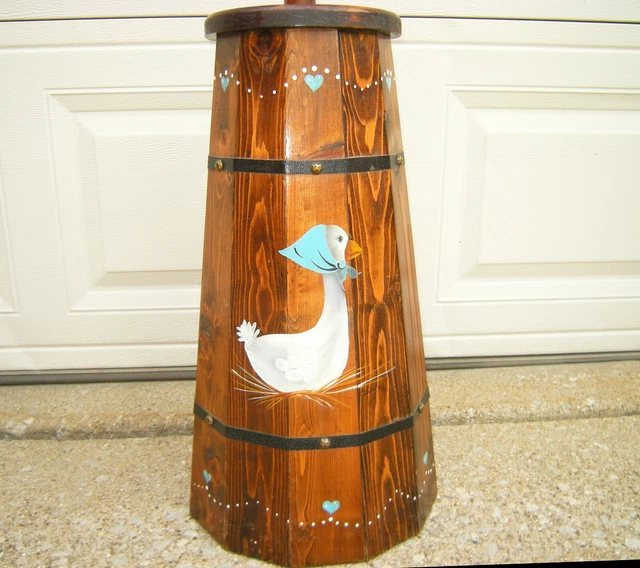 Hand Painted Country Style Rustic Real Wood Goose Themed Butter Churn Vg Shape