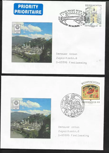 l185 ÖSTERREICH/ 2 Weihnachtsbriefe aus 2006+2008 mit Sonderstempel