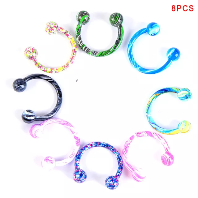 8x/Set Steel Ball Horse Shoe Bar Circular Ring Nose Ring Body Piercing Jewelr_tu