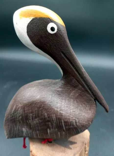 Hand-carved wood pelican bird sculpture figurine possibly Casa Fernandes
