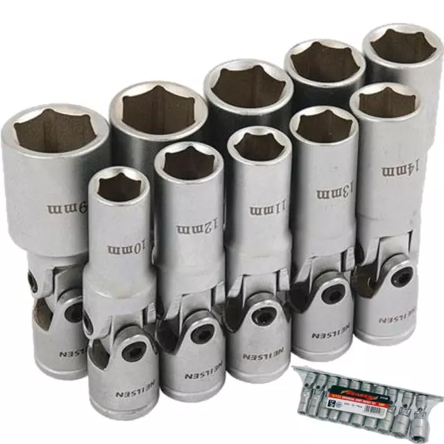 Neilsen Deep Metric Universal Joint Sockets 10mm - 19mm Socket Set 10pc 3/8"