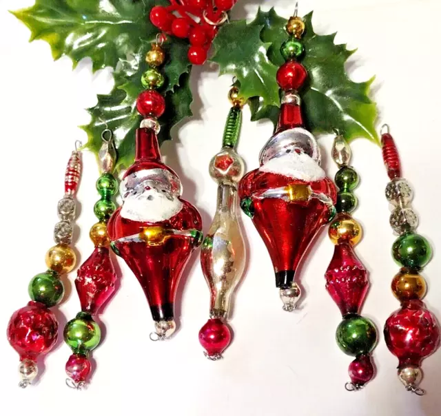 Vintage Mercury Glass Bead Garland 7' Beaded Green Red Gold 90