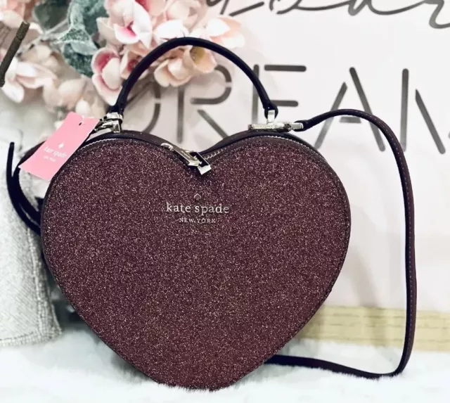 Kate Spade Glitter Heart Crossbody Bag Love Shack Deep Nova Burgundy NWT