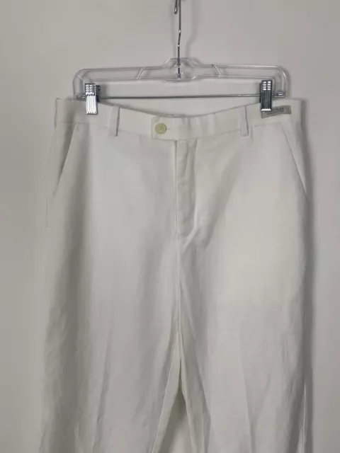 Perry Ellis Mens Linen Pants 32x32 White Linen Blend Portfolio Folio Flex 2