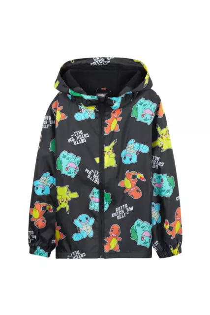 Pokémon Kids Boys Hooded Raincoat Jacket All Over Print Full Zip Front