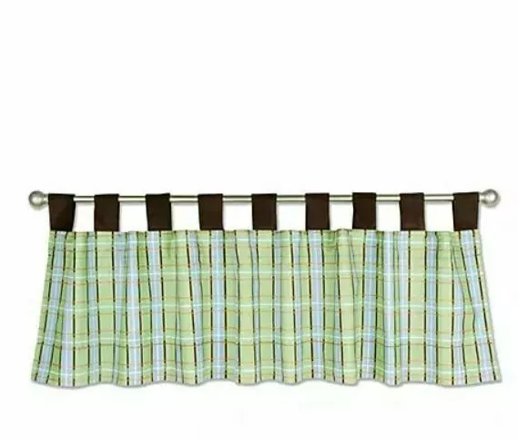 Trend Lab New Discontinued Plaid Valance Curtain Nursery Green Blue Brown Check