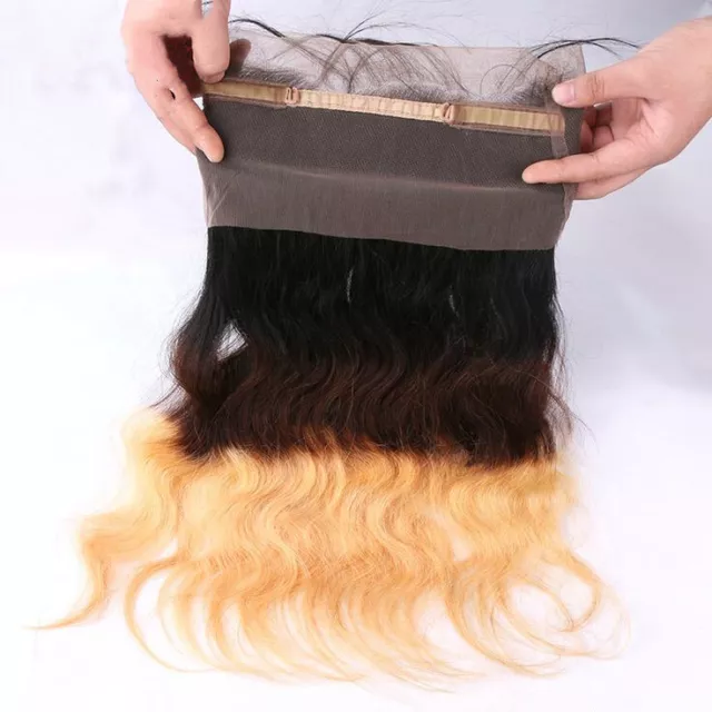 Peruvian Virgin Human Hair Body Wave 1b/4/27 Ombre Hair 360 Lace Closure 12Inch