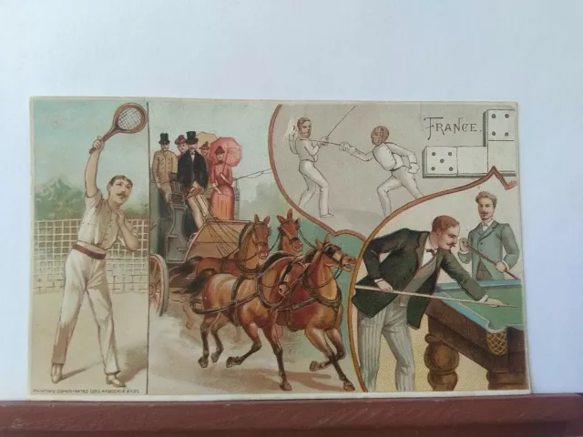 Vtg Arbuckle Coffee Trade card. France. No. 6, Sports & Pastimes.1893 (L5)