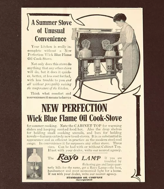 1909 Summer Stove Advertisement Wick Blue Flame Standard Oil Antique Print AD