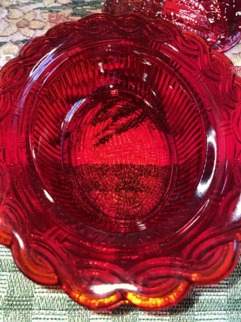 Red Carnival Glass Hen On Nest With Split Tail On Wide Rim By  Mosser Usa 6.5" 3