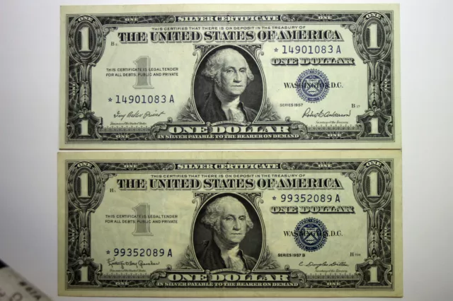 Two 1957 About Uncirculated Silver Certificates One Series 1957/1957B (NUM6043)