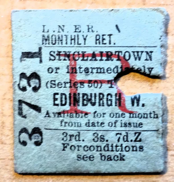 LNER Railway Ticket - Sinclairtown to Edinburgh Waverley - 1948 - Closed 1969