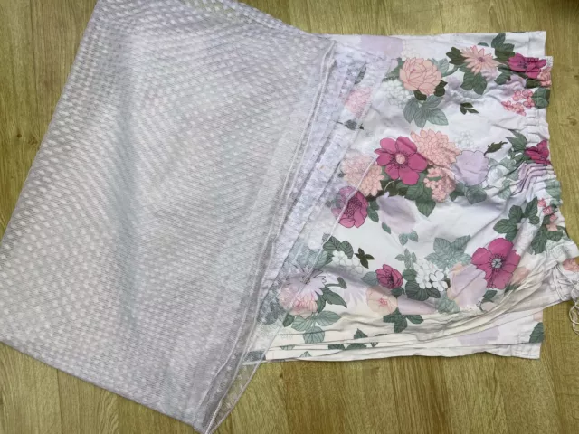 VINTAGE RETRO KITSCH 30’s 40’s 50’s FLORAL CURTAIN 48"W 60"L & WINDOW NET LACE