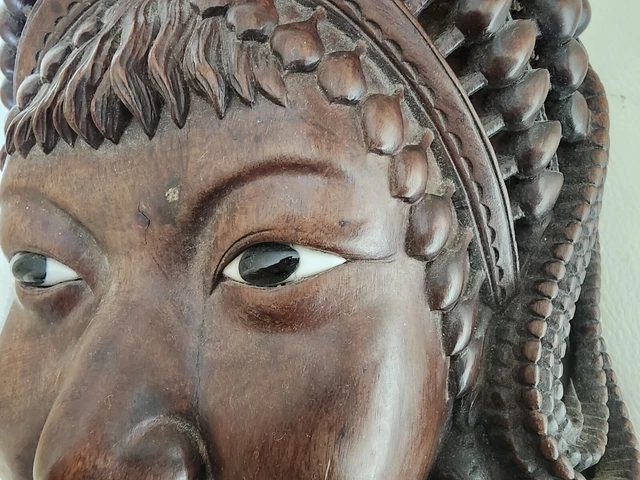 Vintage ART WOOD Carving STATUE BALINESE Janger DANCER Sculpture Mask Woman Bali