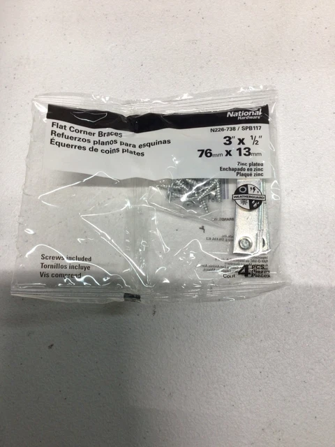 National Hardware- N226-738 Flat Corner Iron Brace 3" x 1/2" - *10 -4 Packs*