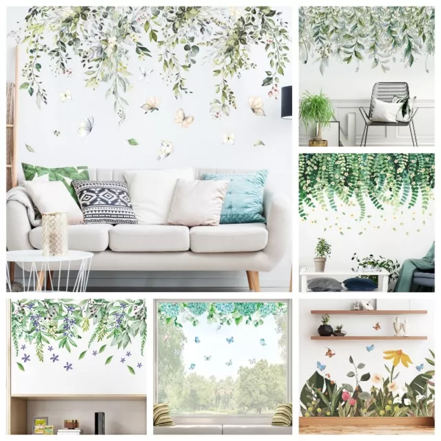 Green Leaves Tropical Plant Wall Stickers Butterfly Decals Art Mural Home Decor