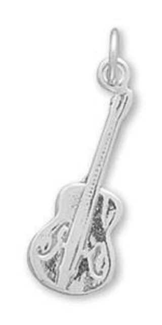 3D Semi Acoustic Guitar Charm 24mm Long Drop Mens Bikers Neck Piece 14K White GP