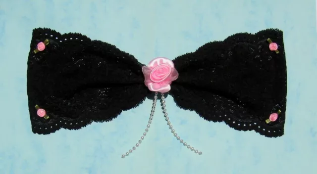 Extra Large Black Lace Bow With Pink Satin Roses - AD4