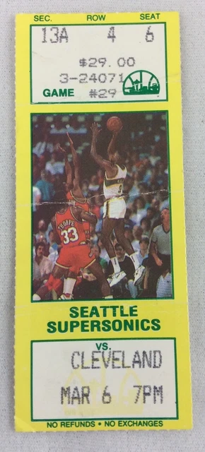 NBA 1990 03/06 Cleveland Cavaliers at Seattle Supersonics Ticket Stub