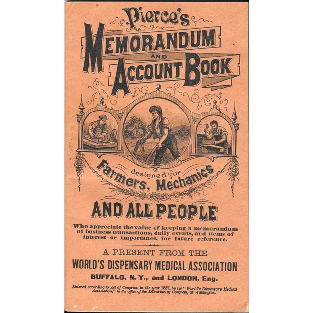 1887 UNUSED PIERCES Quack Medicine Account Book Buffalo NY Calendar 